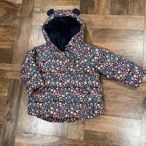 GAP Baby Floral Sherpa Lined Hooded Winter Puffer Jacket Size 18-24 Months